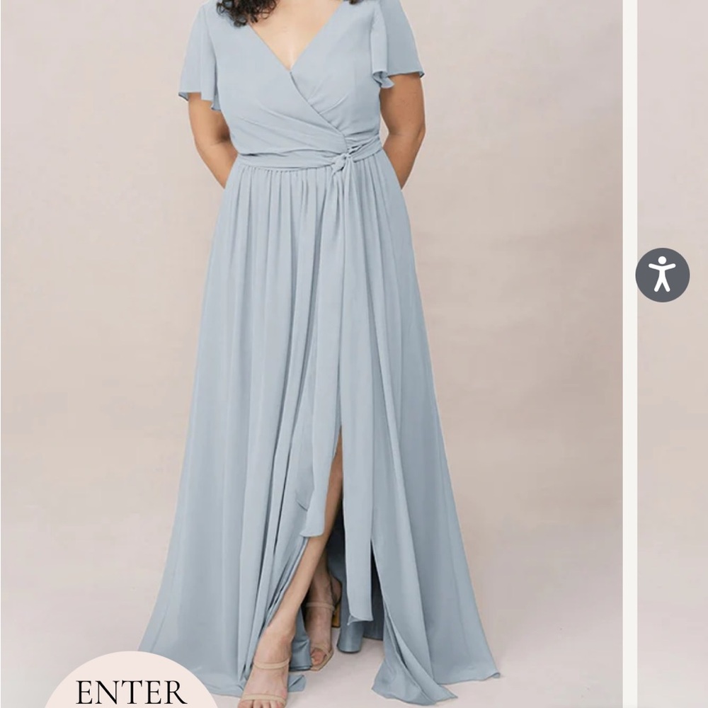 Elegant Blue Maxi Dress with Ruched Wrap Design